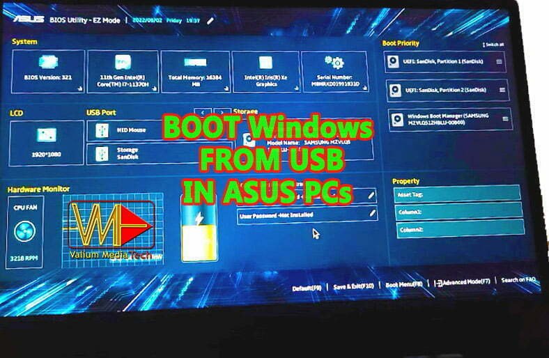 How to Boot Windows from USB in Asus PC UEFI Megatrends BIOS