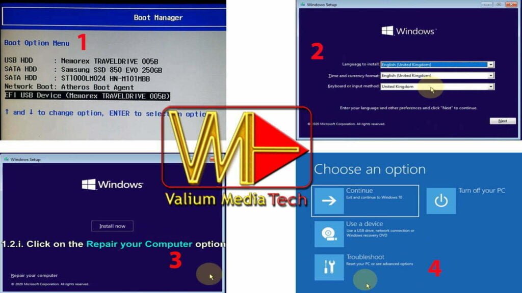 HOW TO BOOT INTO WINDOWS RECOVERY ENVIRONMENT USING BOOTABLE USB