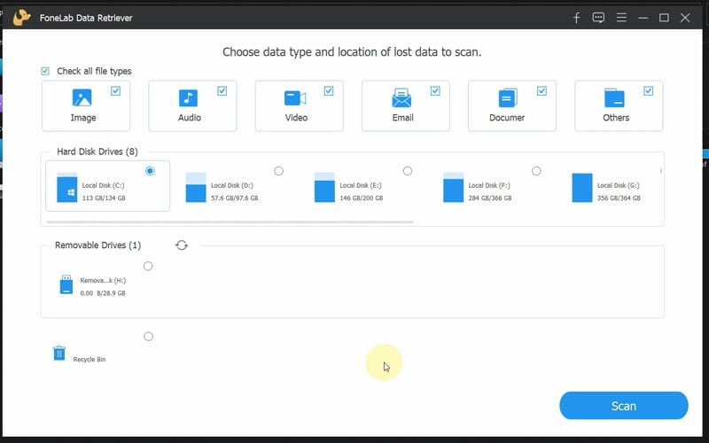 FoneLab Data Retriever App User Interface