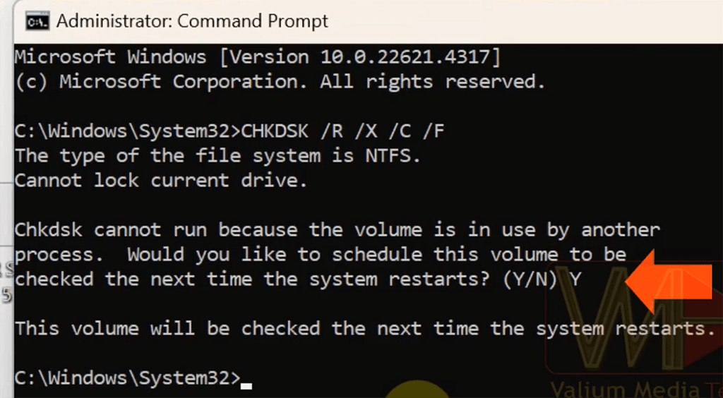 CHKDSK R X C F command