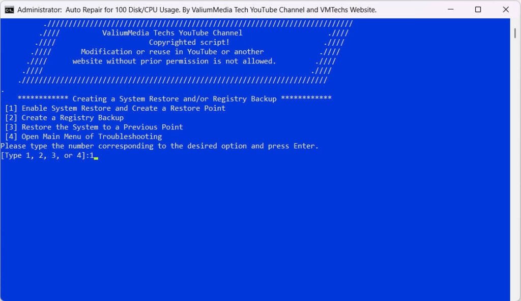 Creating a System Restore and or Registry Backup Menu