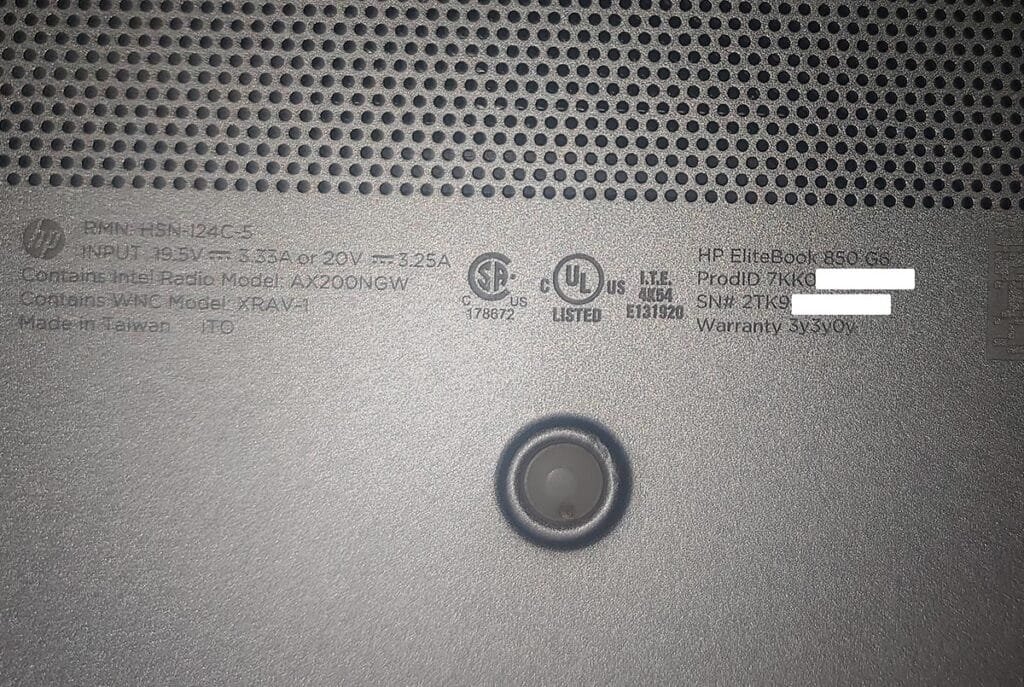 HP serial number laptop back cover