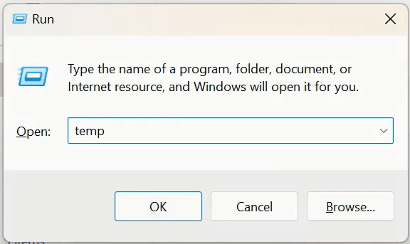 Opening Temp Folder Command